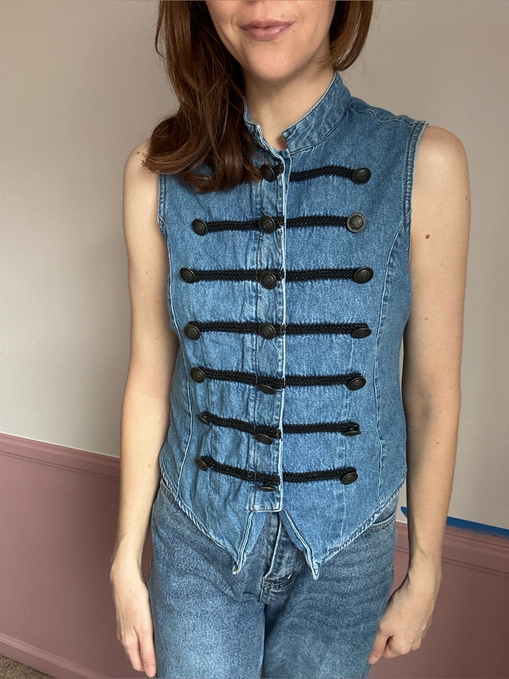 Vintage Y2K Napoleon Military Button Denim Vest Top